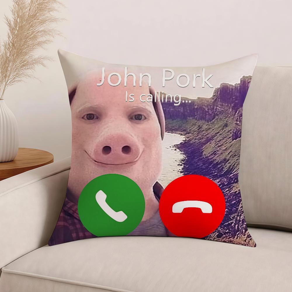 Meme John Pork vtipný Povlak na polštář Kancelářské polštářky Vhodné na pohovku do auta do ložnice Dekorativní povlak na polštář