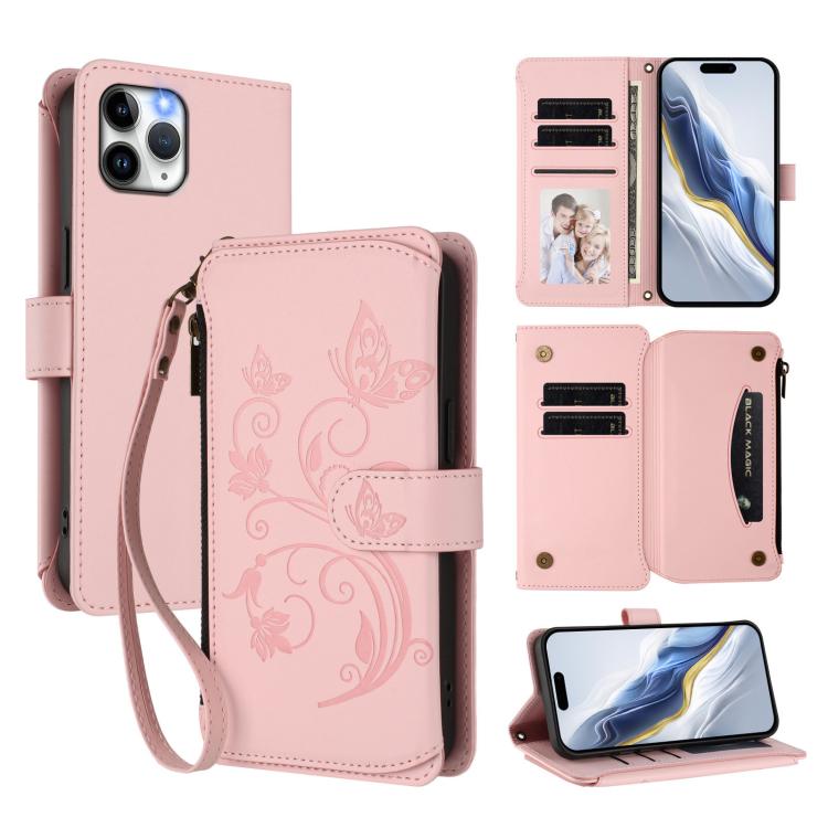 Butterfly Love Flower Multi-card Zipper Wallet Leather Phone Case