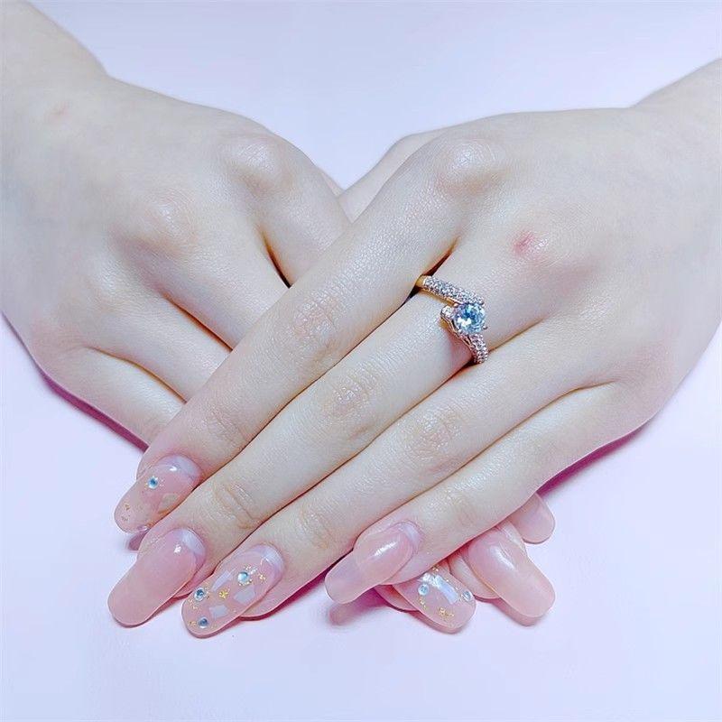 Russian Purple Gold Single Zircon Gemstone Ring, Simple Rose Gold-Plated Opal Four-Claw Ring Jewelry For Women