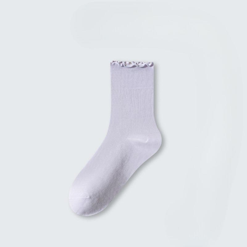 Female Spring and Autumn Cotton All Kinds of Wooden Ear Side Loose Mouth Breathable Boneless Tube Pile Socks