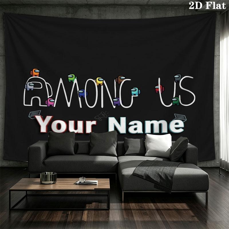 Among Us Custom Name Wall Tapestry Aesthetic Wall Hanging Printed Fabric Blanket Decorative Tapestries for Bedroom Living Room Home Decor
