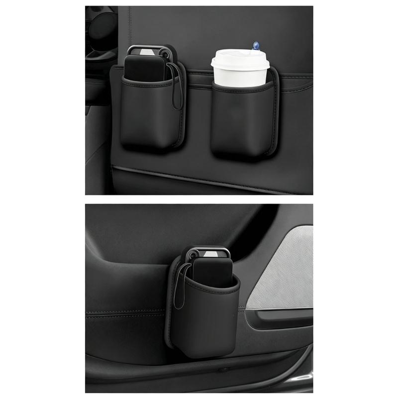 Adhesive Car Door Bin, Faux Leather Cup Storage Tray for Daily Commute Bottle and Small Item Reach in Cars Use