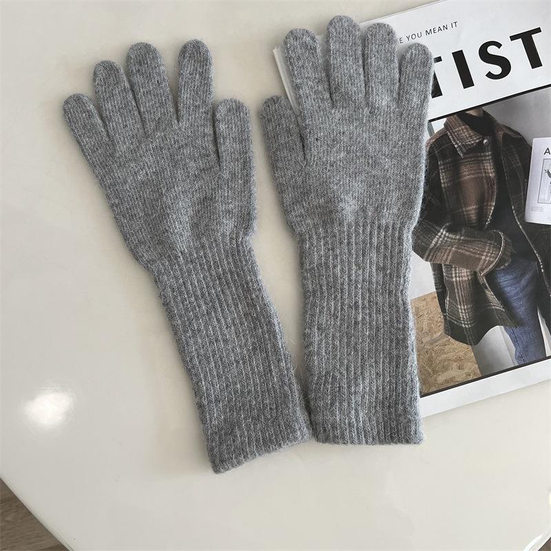 Zimowe dzianinowe rękawiczki z futra królika z długim rękawem damskie modne proste rękawiczki outdoorowe ciepłe tide