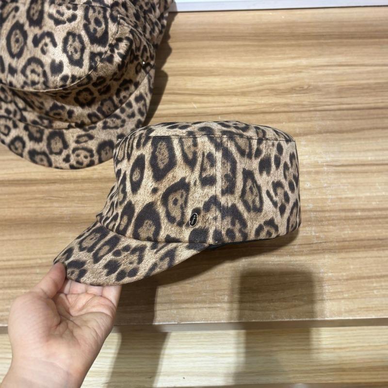 Retro Old Money Wind Leopard Print Flat-top Equestrian Hat Female Summer Travel Sunscreen Visor Show Face Little Knight Newspaper