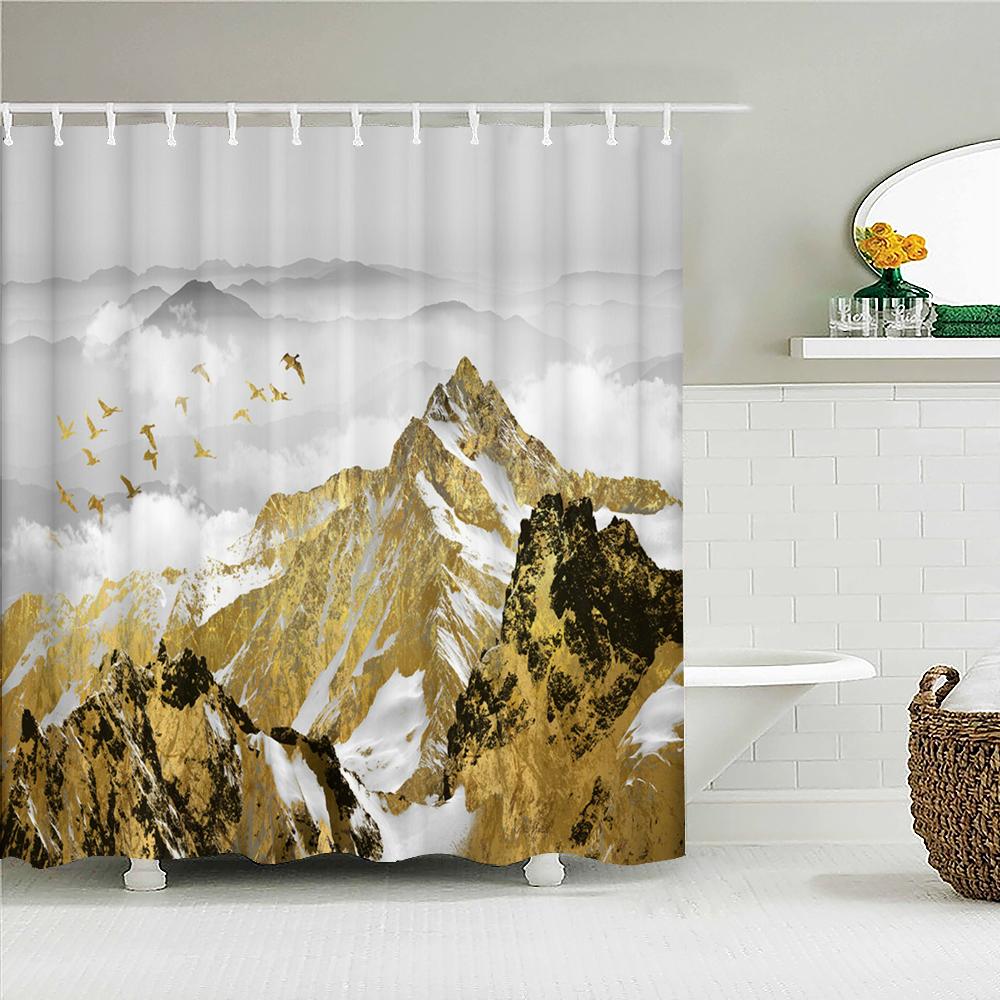 High Quality Shower Curtain Printing Chinese style Ink landscape Waterproof Bathroom Curtains Decor Polyester Fabric with Hooks