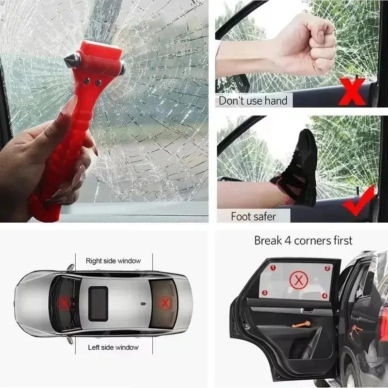 Car Window Breaker Basics Survival Safety Hammer 2-in-1 Emergency Seat Belt Cutter Window Hammer Escape Tools Accessory 1-2PCS