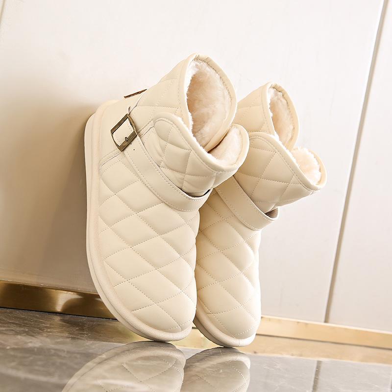 

Женские зимние короткие сноубутсы, новые, бархатные, утолщенные короткие ботинки, универсальные, нескользящие, водонепроницаемые, теплые хлопковые ботинки 40 бежевый