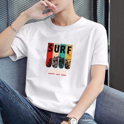 Trendy Heren T-shirt met Korte Mouwen, Ronde Hals, Effen Kleur en Grafische Print