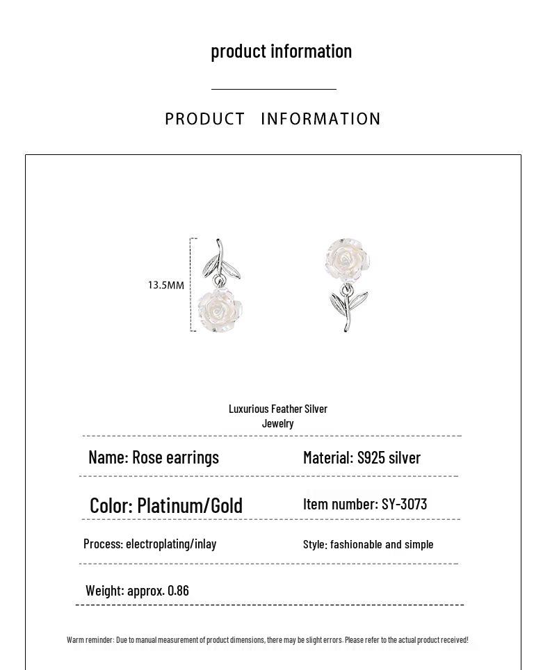 S925 Sterlingsilber Rosen-Ohrringe: Modisch, Vielseitig, Schlicht, Frisch, Exquisit, High-End Design im Waldstil für Frauen