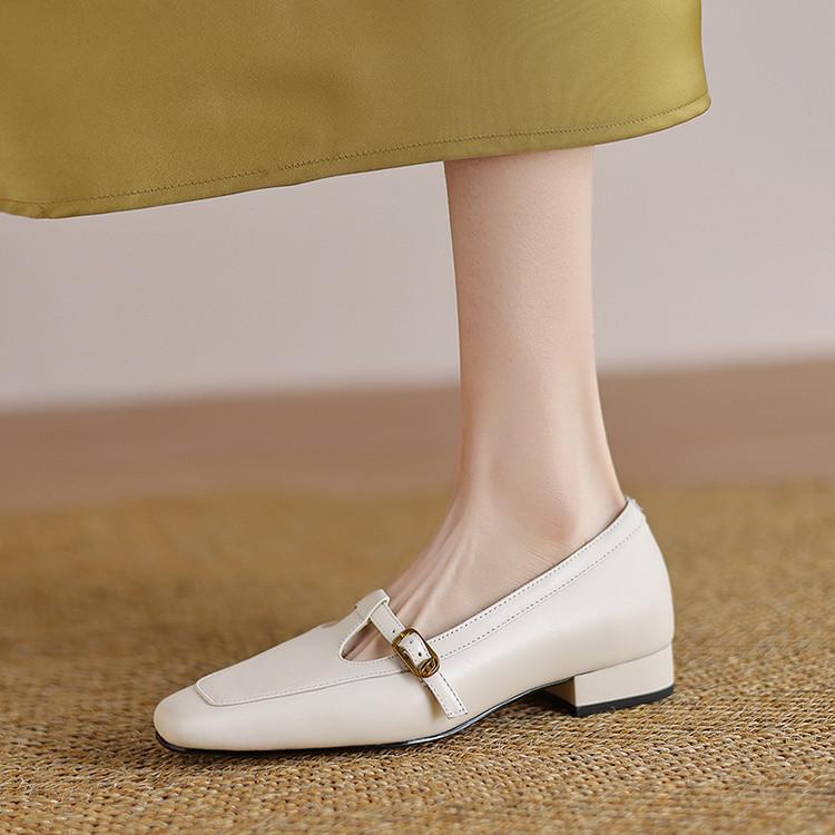 Scarpe basse francesi a punta quadrata tacco basso tacco spesso tacco medio verde beige Scarpe Mary Jane