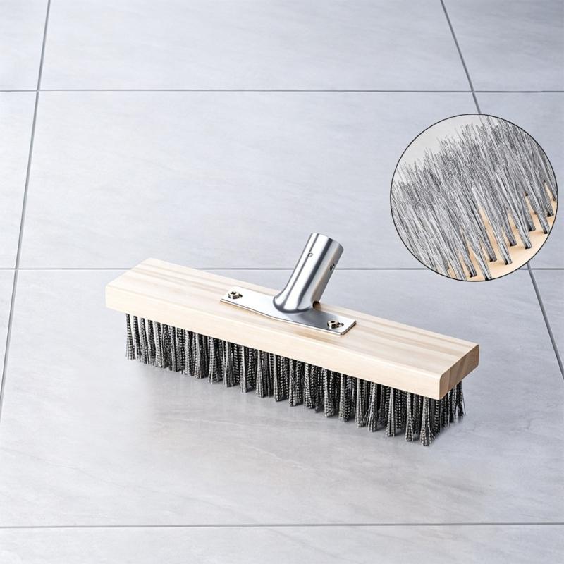 Ergonomic Long Handle Floor Brush With Hardened Steel Bristles Ideal For Outdoor Surfaces Cleaning