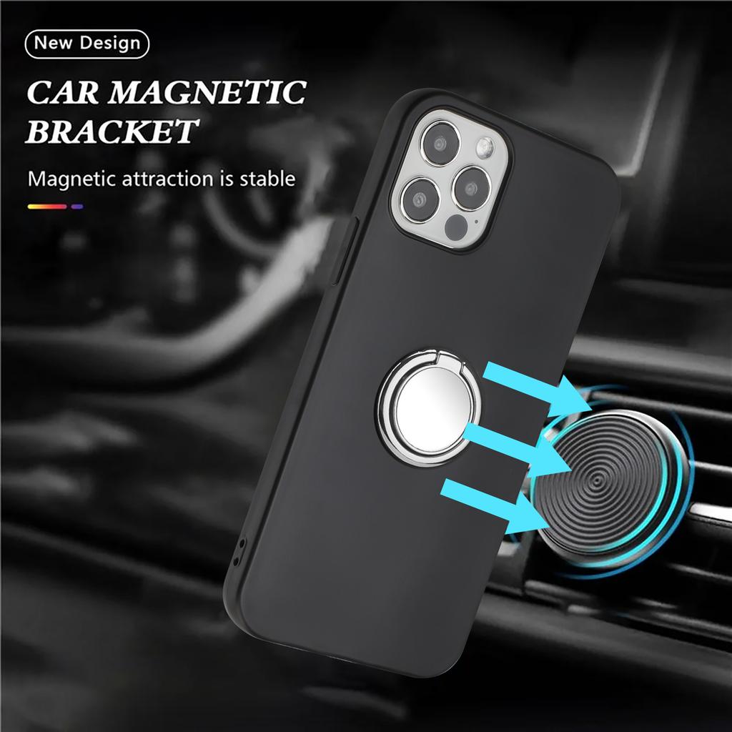 For iPhone 12 Pro Max 6.7 Inch Matte Shell,TPU Cover Mobile Phone Case with Ring Holder Kickstand