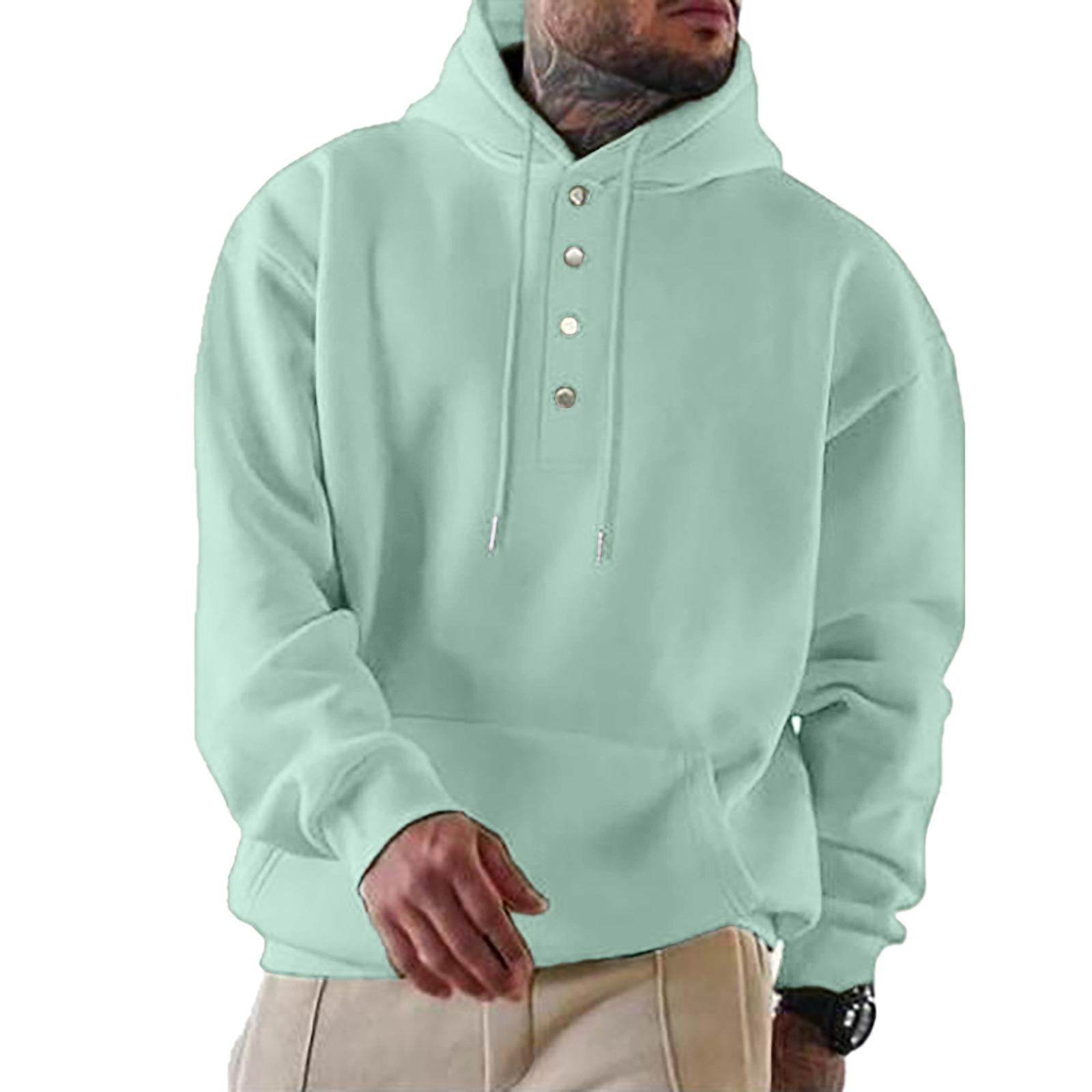 KUALOOL Fashion Herenlos Casual Sportief Lange Mouwen Effen Kleur Veelzijdig Met Capuchon Sweatshirt 2XL lichtgroene kleur