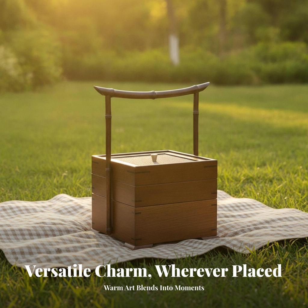 Rustic Wood Storage Box with Rattan Lid | Raised Feet for Elevated Profile,