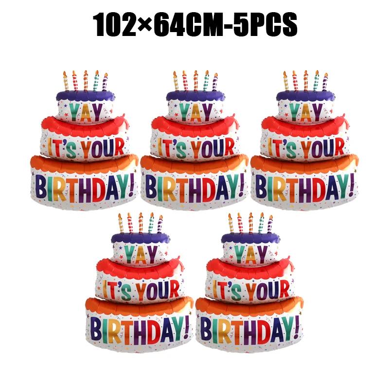 Large Birthday Cake Balloons Cartoon Bear Cake Number Foil Balloon for Baby Shower Birthday Party Decoration Prop Kids Toy