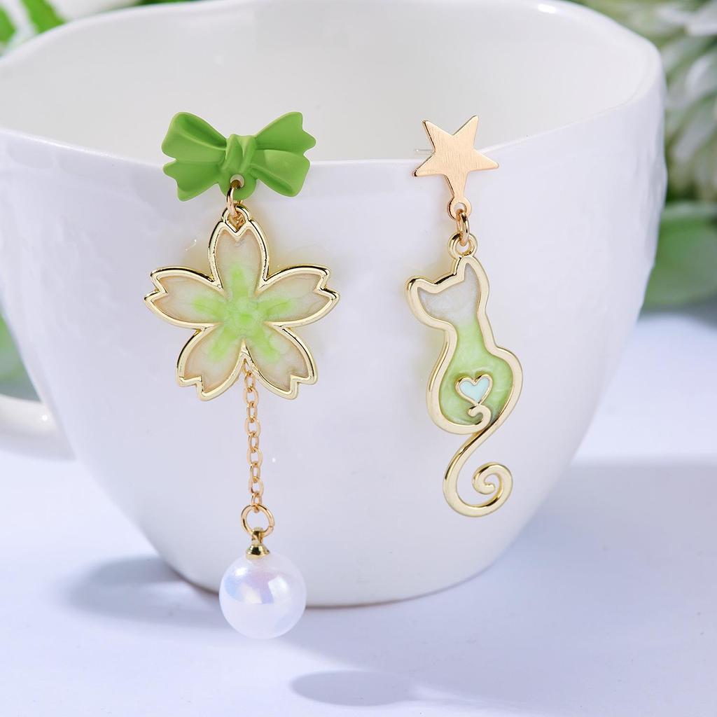 Chinese Fox Mask Folding Fan Asymmetrical Long Tassel Earrings For Women Girls Cherry Blossom Ear Hook Christmas Jewelry