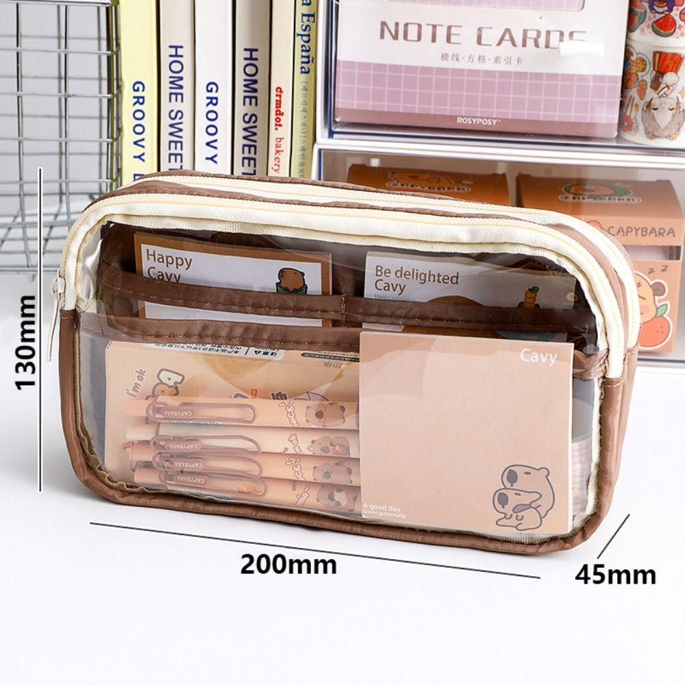 PU Leather+PVC Pencil Case Large Capacity Stationery Bag Stationery Organizer  School Office