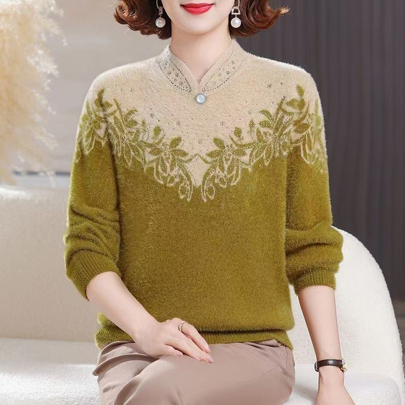 Women's Mink Fleece Sweater Autumn Winter Loose Plus Size Sweater Embroidered Pullover Fleece Thickened Flocked Knit Tops