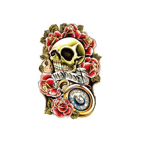 Ukiyo-E Painted Skull Prajna Tattoo Sticker Wake-Up Meaning Flower Arm Half Arm Water Transfer Waterproof Tattoo Sticker