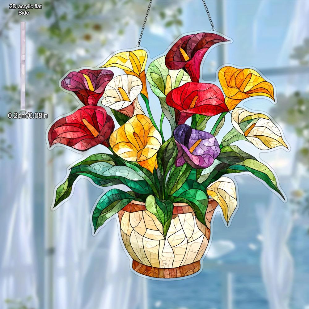 Pretty Floral Pendant Decor Indoor Window - Floral Window Suncatcher Acrylic Decoration, Four Seasons Decoration, Novelty Home Decor