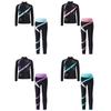 Girls Sports Set Shiny Rhinestone Contrast Color Long Sleeve Stand Collar Zipper Sweatshirt Elastic Waistband Leggings
