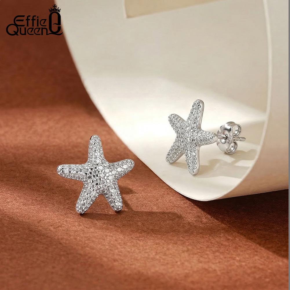 Effie Queen 925 Sterling Silver Fashion Inlaid Zircon Starfish Earrings Cute Star Earrings Stud Ocean Party Jewelry Gift APE154
