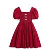 Summer Girls Tweed Dress Square Neck Puff Sleeve Children Princess Dress Fashionable Sweet Party Wear For Kids