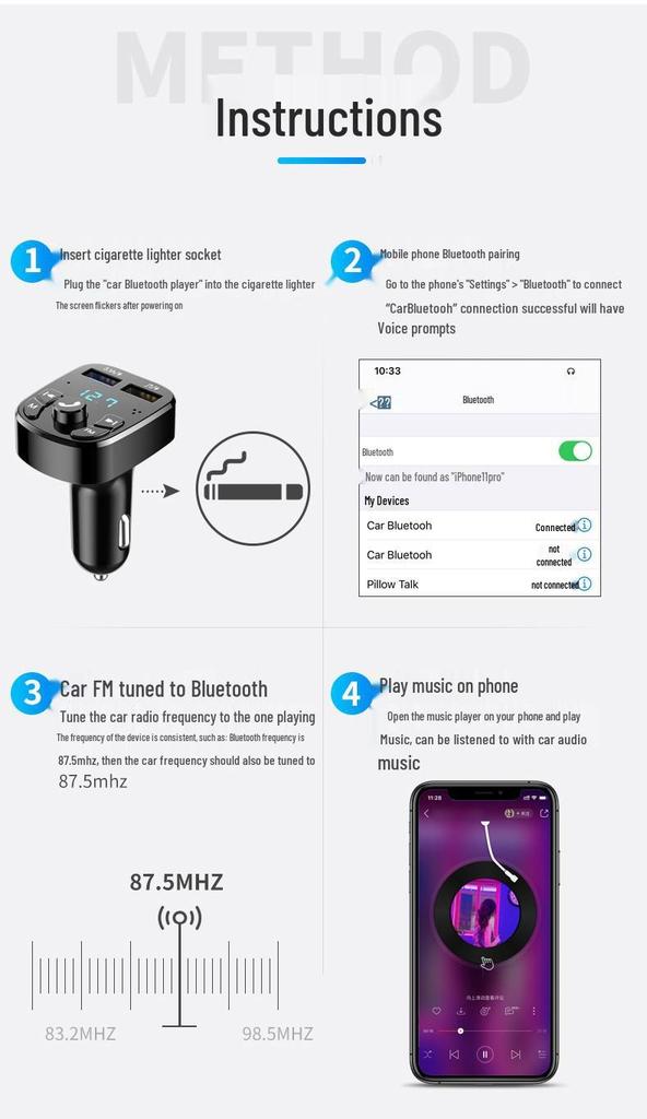 Bluetooth Car MP3 Player & USB Charger with Phone Transmitter