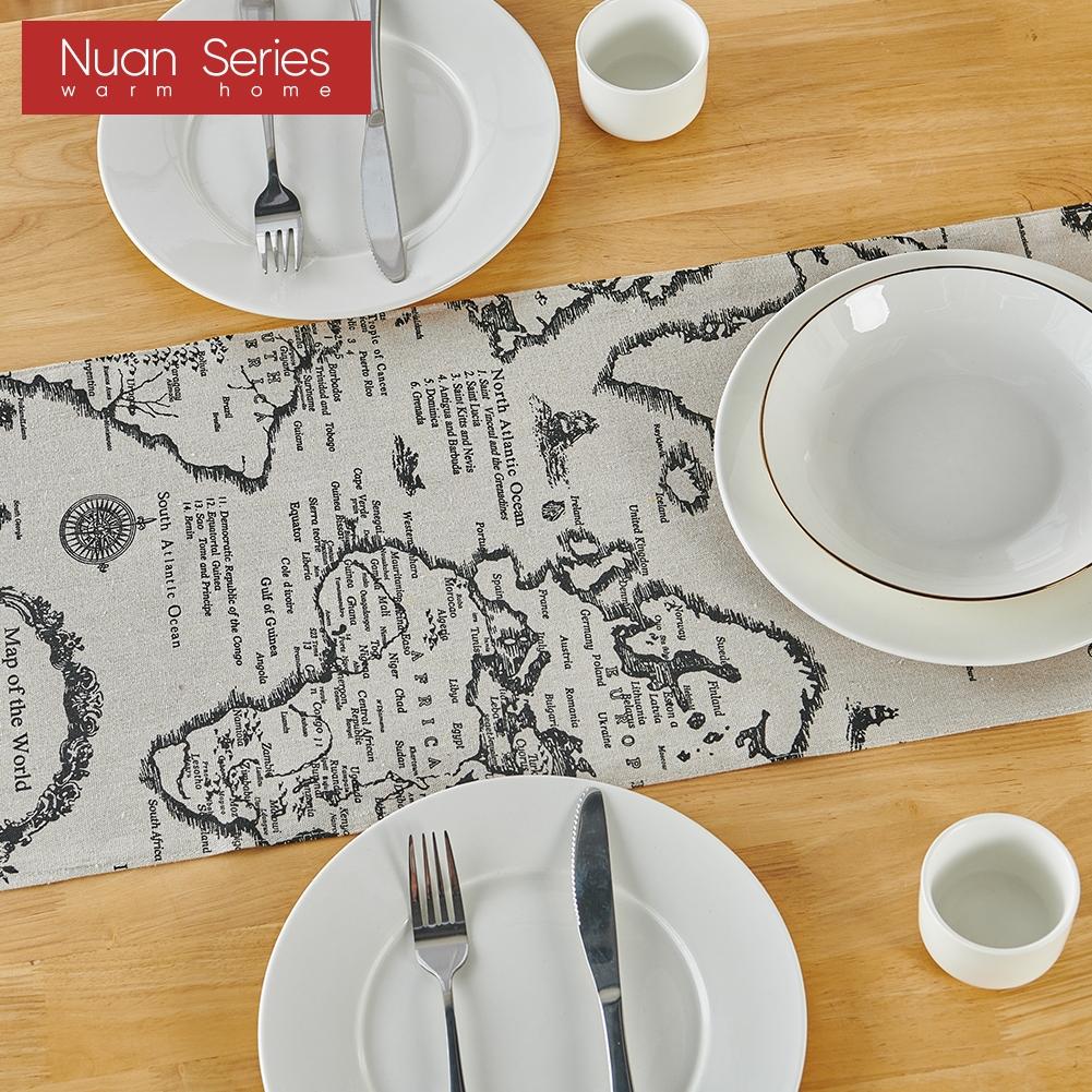 1PC Nuan Series Modern Retro Printed Tassel Decoration Cotton Linen Table Runner for Dinner Table Decor Kitchen for Home Table Home Decor
