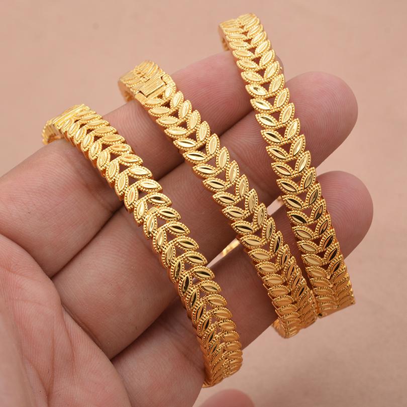 24k 4pcs/Lot Dubai Wedding Bangles For Women Ethiopian Jewelry Gold Color Indian Bangles Bracelets Women Birthday Jewelry Gifts