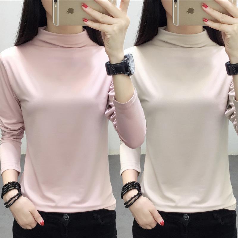 Women's Slim Fit Long-Sleeve Turtleneck In Solid Pink – Elegant Commuting Tee