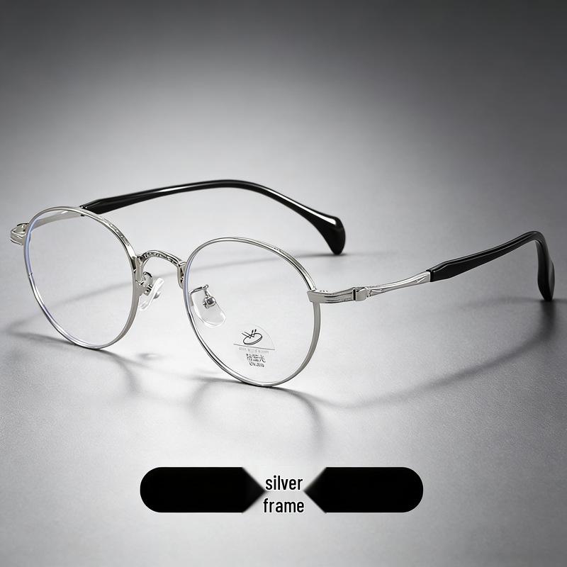 2026 Men's Artistic Japanese Retro Round Metal Glasses Frame with Engraved Floral Pattern