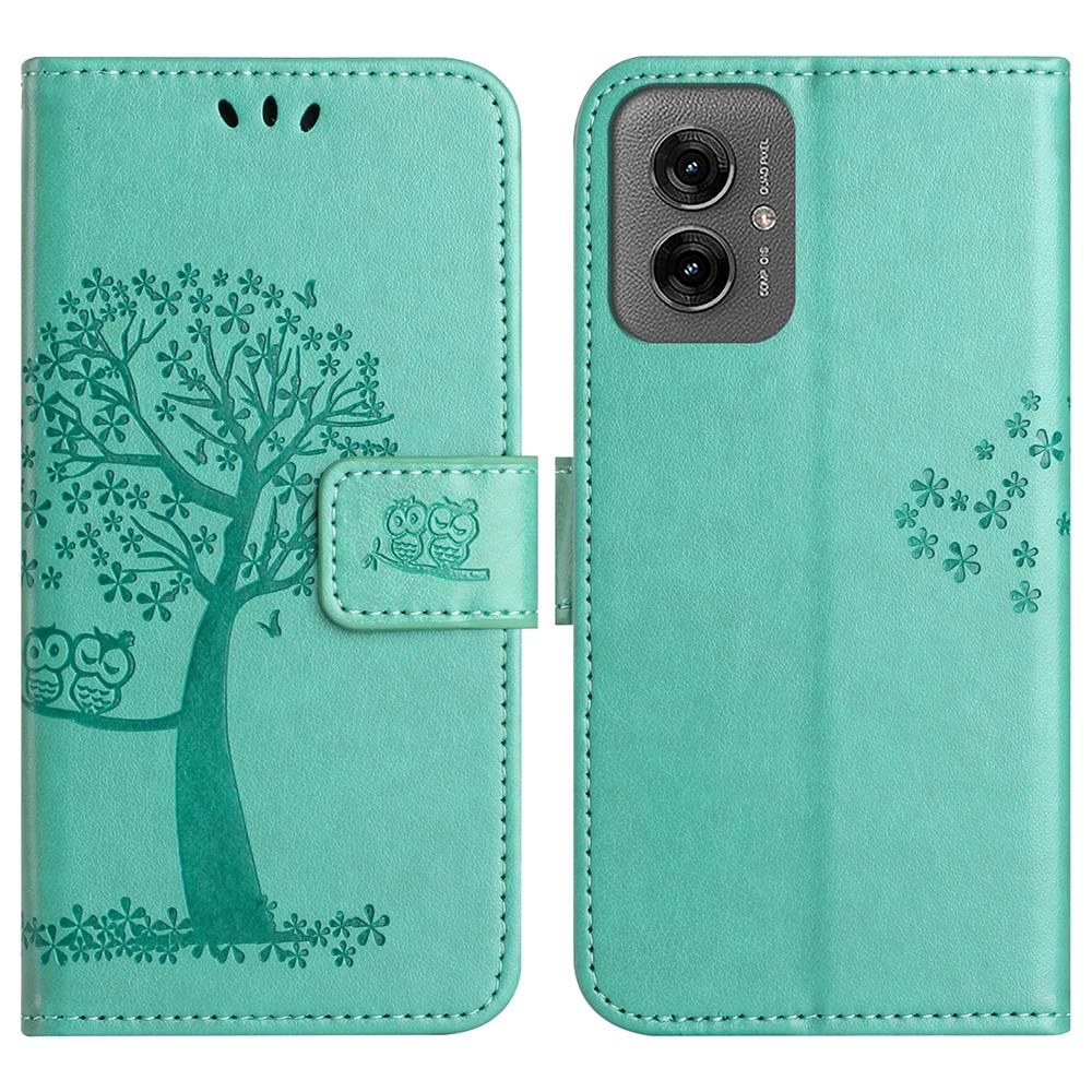 For Motorola Moto G55 5G Case PU Leather Owl Tree Imprinted Wallet Phone Cover