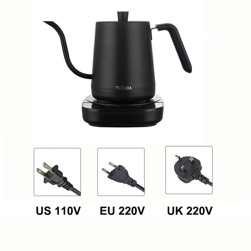Elektrischer Wasserkocher mit Schwanenhals, 800 ml, handgebrühte Kaffeekanne, intelligente Teekanne, Topf mit Temperaturregelung, 1000 W, Schnellheizkessel, 110 V/220 V