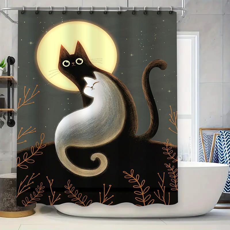 Modern Bathroom Decor Shower Curtain Featuring A Cozy Night With Cats Perfect For Adding A Touch Of Whimsy To Your Bathroom Deco