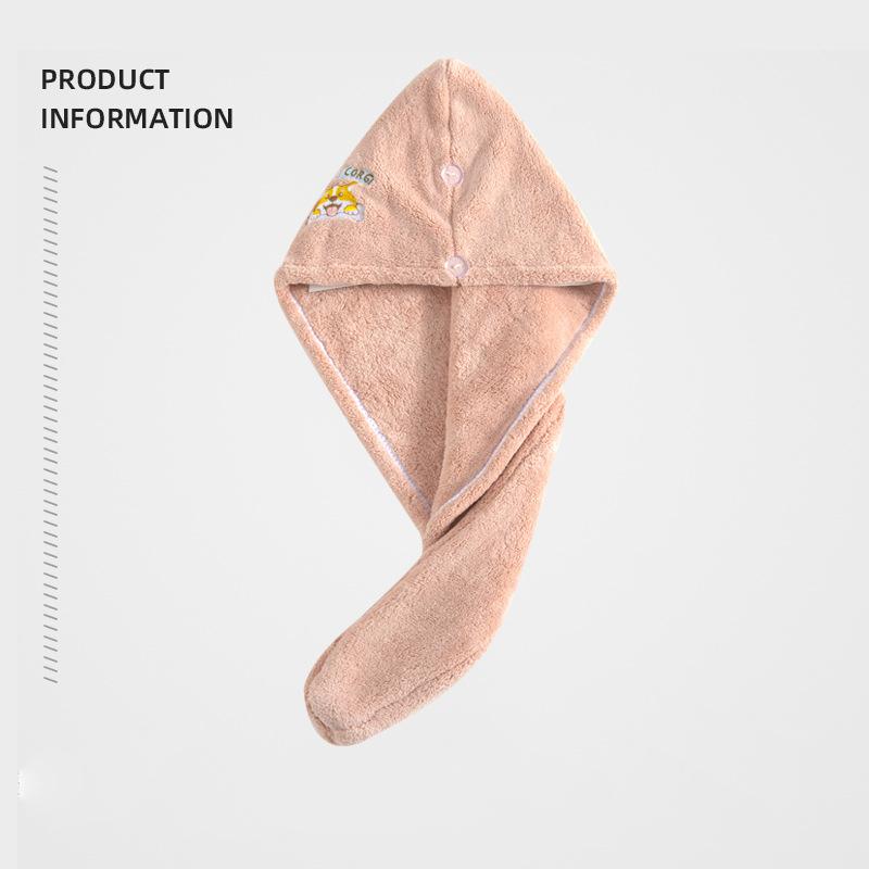 Custom Coral Velvet Cartoon Embroidered Quick-Dry Dry Hair Cap Women Thickened Water Absorbent Shower Headscarf