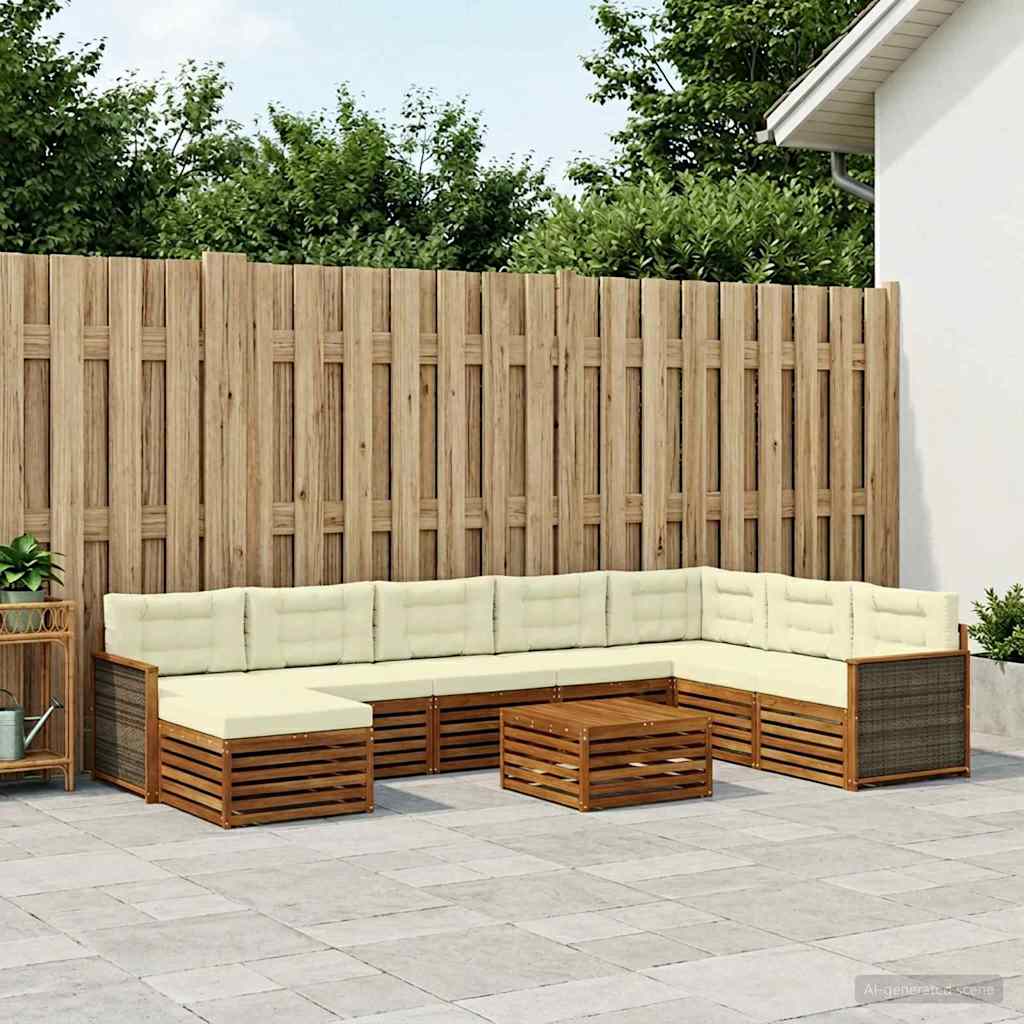 Outdoor Sofa Set 9 pcs Natural and Cream Solid Acacia Wood