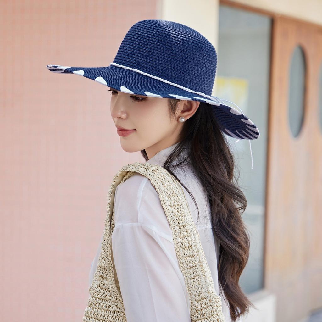 Summer French Big Brim Sun Hat Women's Fashion Ins Seaside Sun Protection Straw Hat Pastoral Pearl Face Small Sun Hat