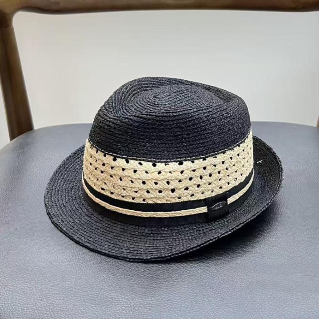 French hollow foreign style raffia top hat women's summer vacation beach sun hat men's face small straw hat