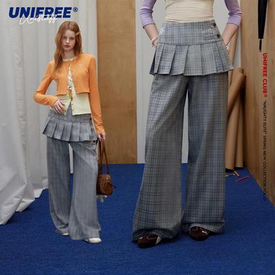 2026 Spring Plus Size Plaid Casual Pants with Detachable Hip Flap