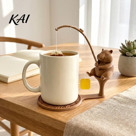 Whimsical Garden Decor Fishing Friends Tea Bag Holder, Cute Resin Teabag String Keeper, Animal Decorative Rest Decor, Fun Kitchen Counter Accessory,