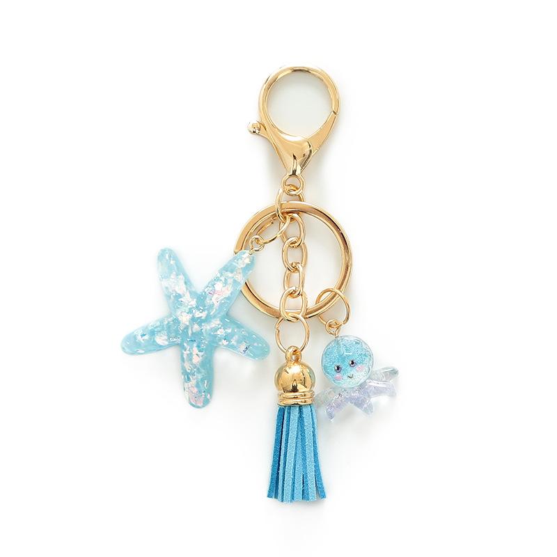 Starfish Ocean Tassel Keychain: Creative Resin Key Ring & Backpack Pendant for Women