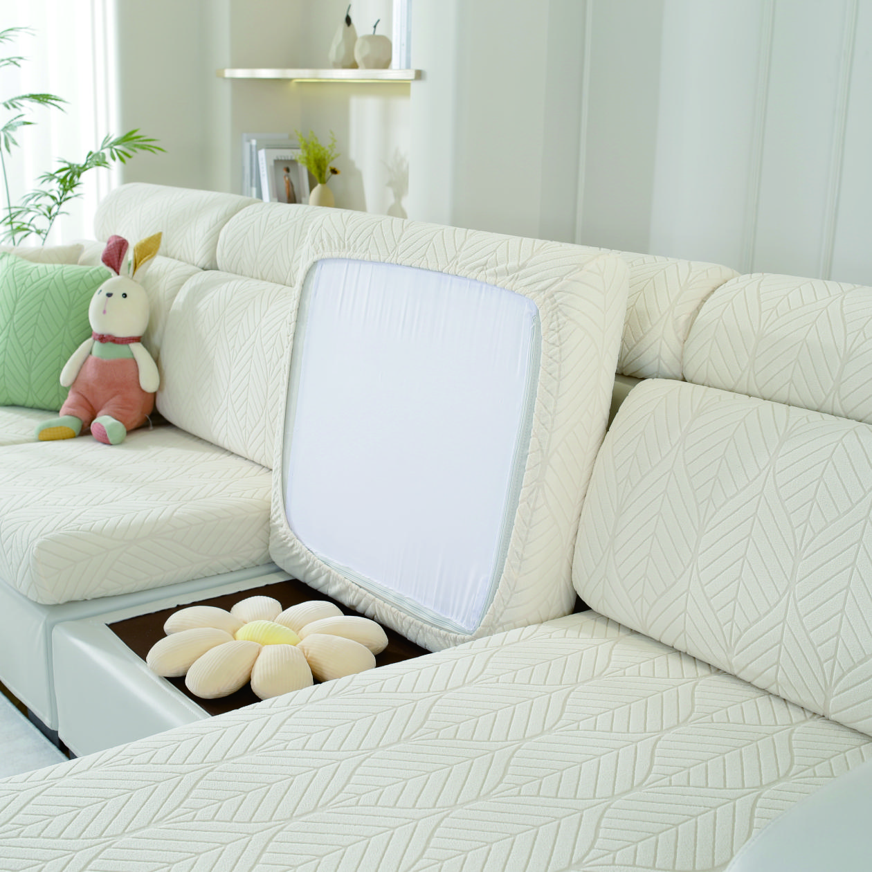 1Pc Leaf Pattern Elastic Sofa Cover, Removable And Machine Washable Sofa Cushion Cover, Living Room Sofa Protective Cover B1(70-90cm)1pc