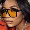 Double Bridge Square Women Sunglasses Vintage Brand Big Frame Sunglass Shades UV400 Women's Black Yellow Sun Glasses