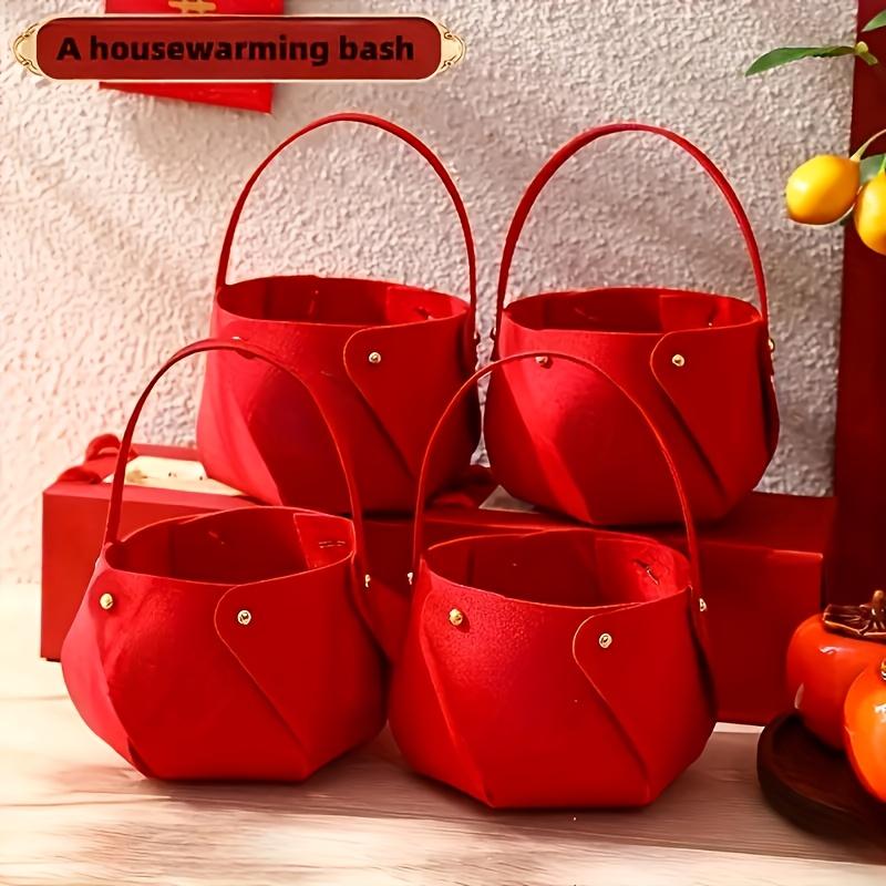 4pcs Red Felt Housewarming Baskets Durable Felt Storage Baskets Multi-Functional Sweets Snacks Storage Baskets Home Accessories