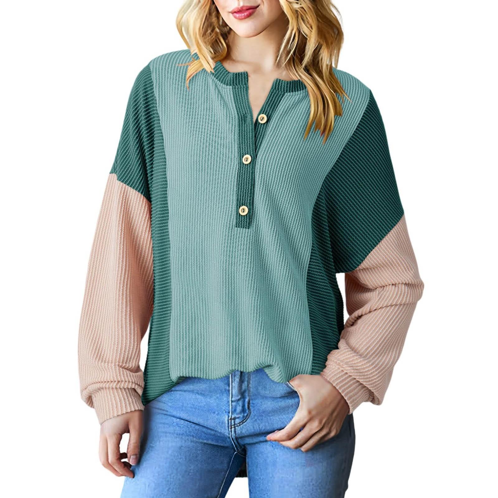 

Новая мода женская толстовка с V-образным вырезом, длинный рукав, воротник, топы, осенние наряды S темно-зеленого