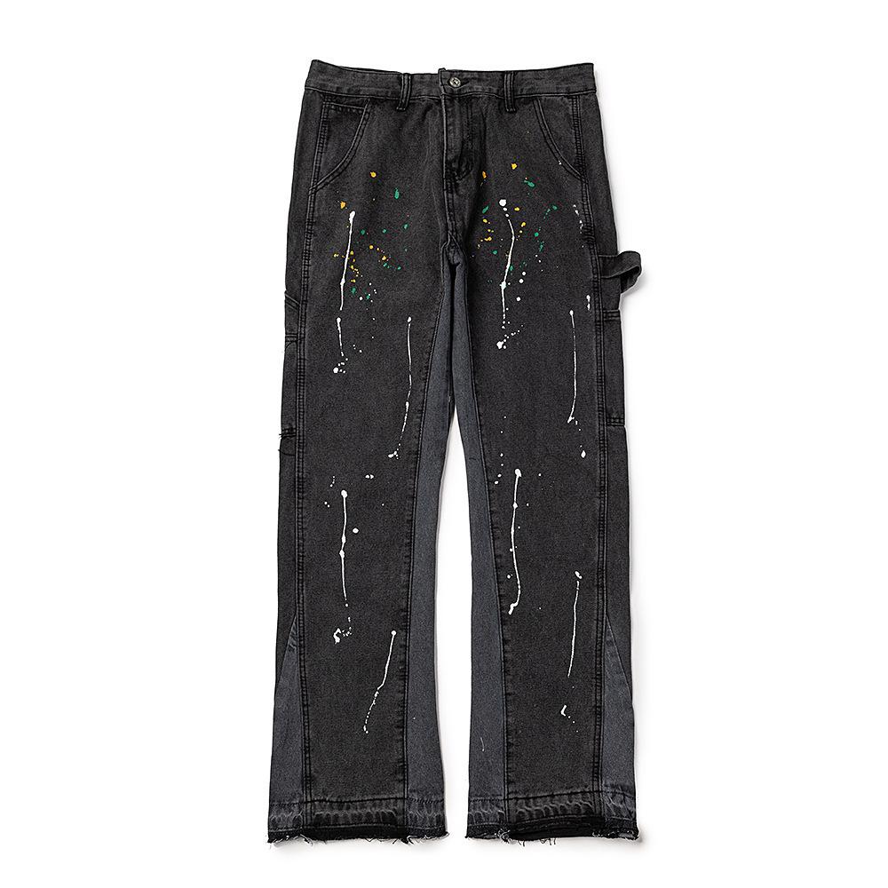 Trendy Wijde Jeans, Gewassen, Slijtageplekken, Patchwork, Unisex Stijl