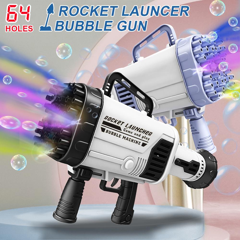 Hot Kids Gatling Bubble Gun Toy 64-Hole Charging Electric Automatic Bubble Machine Summer Outdoor Soap Water Children Toys