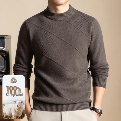 Men’s Pure Wool Thickened Sweater: Half-High Collar Knitwear for Autumn and Winter - Warm, Casual Base Layer.