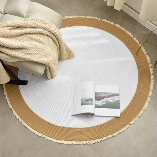 Pletený kulatý koberec Vintage bavlněné lano Podložka na podlahu se střapci Pratelný Rustikální Střapcový koberec do obývacího pokoje ložnice